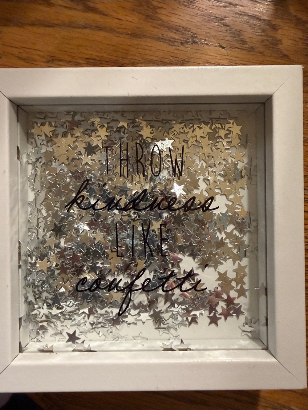 Throw Kindness Like Confetti Wall Decor - White Frame, Silver Stars